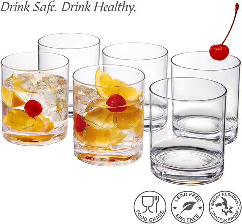 Fast Forward Unbreakable Plastic Tumblers (Set of 6) - BPA-Free Acrylic Glasses for Home & Outdoors - Stackable, Reusable, Lead-Free, and Dishwasher Safe - Clear Plastic Drinking Glasses (355ml & 474ml) Fast Forward