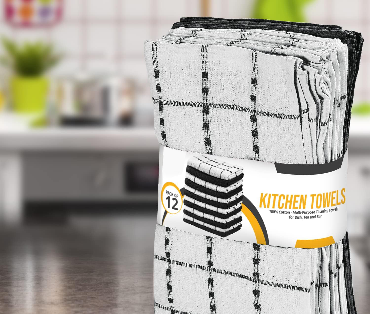 Kitchen Towels 12 Pack, 15 x 25 Inches, 100% Ring Spun Cotton Super Soft and Absorbent Linen Dish, Tea and Bar Towels Set