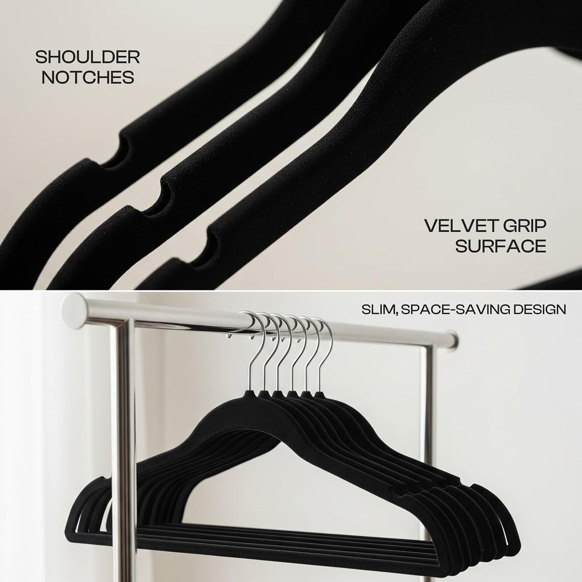 Premium Velvet Hangers Pack of 10, Non-Slip Clothes Hangers with Tie Bar & 360° Rotatable Hook for Wardrobe