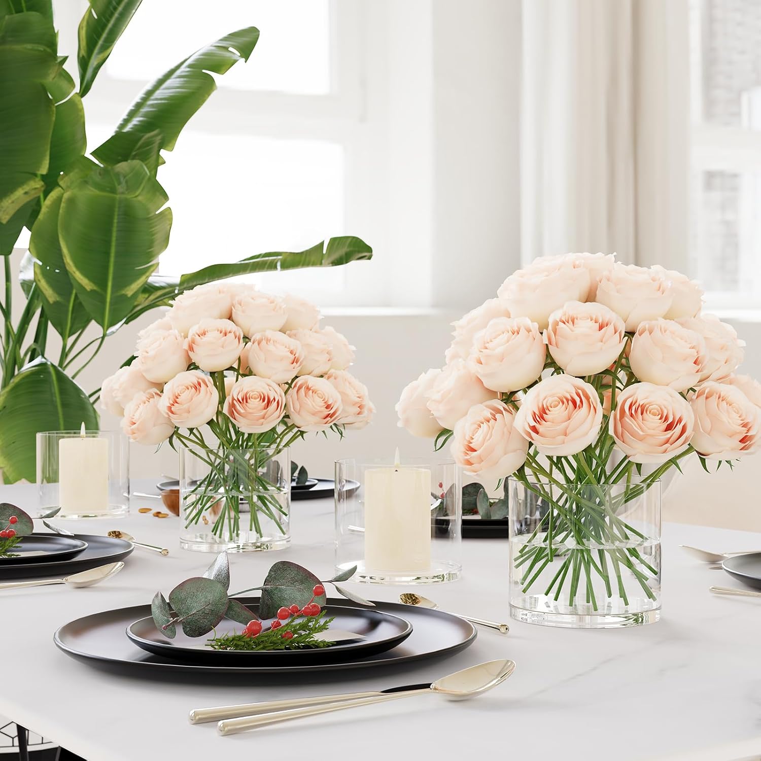 3.7-Inch Clear Plastic Acrylic Cylinder Vases - Versatile Centerpieces for Home, Weddings & Parties