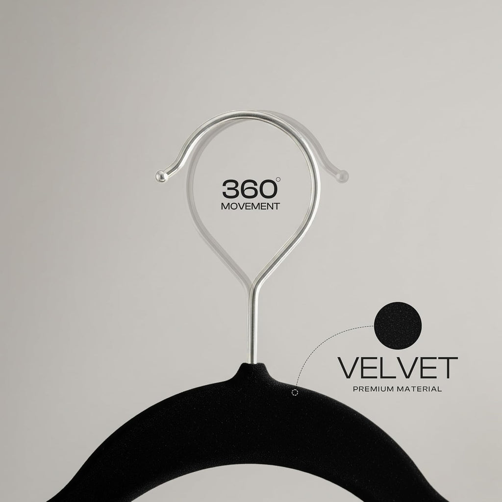 Premium Velvet Hangers Pack of 10, Non-Slip Clothes Hangers with Tie Bar & 360° Rotatable Hook for Wardrobe