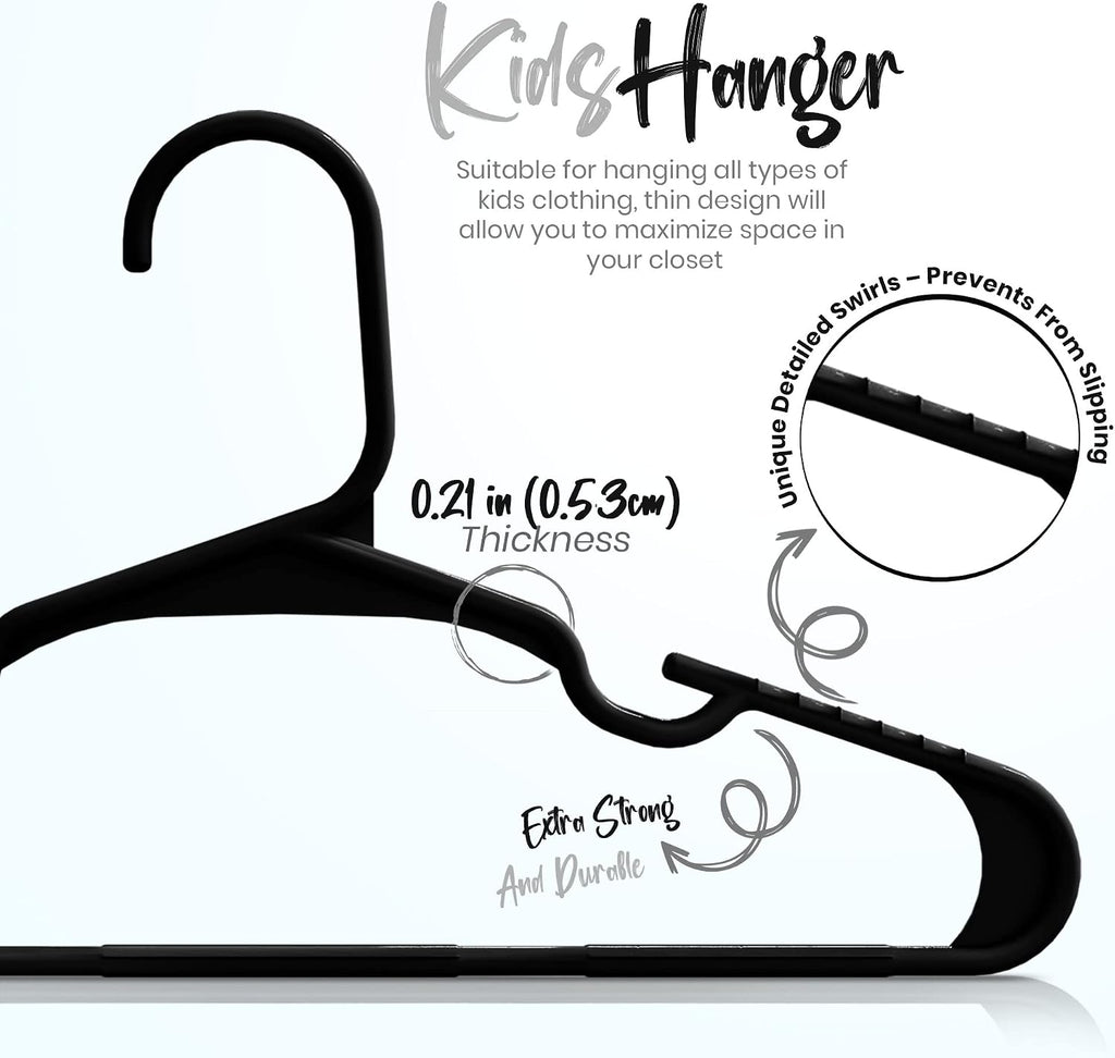 Kids Hangers Pack of 20, Non-Slip Durable Space-Saving Plastic Clothes Hangers for Baby, Toddler & Children’s Wardrobe