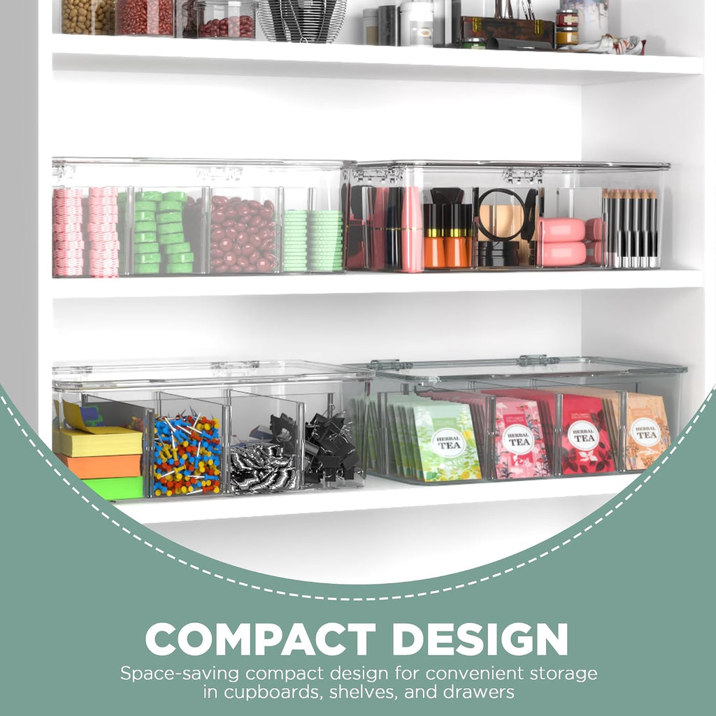 Tea Bag Organizer Stackable with Clear Top Lid, Kitchen Cabinet Pantry Storage Box for Tea Bags & Coffee Pods