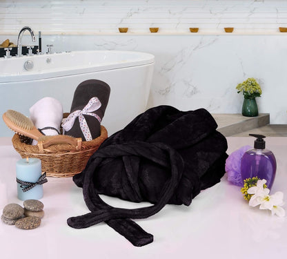 Premium Women's Plush Long Bathrobe - Soft Warm Fleece Robe with Shawl Collar for Spa & Home