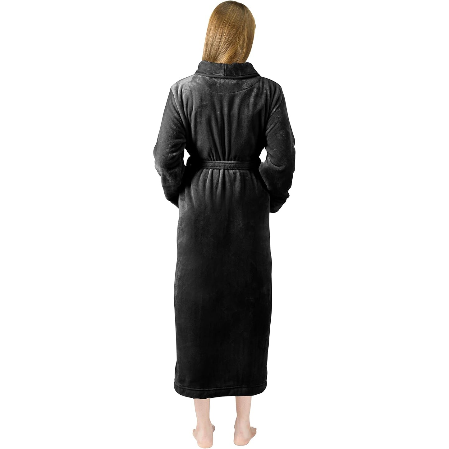 Premium Women's Plush Long Bathrobe - Soft Warm Fleece Robe with Shawl Collar for Spa & Home