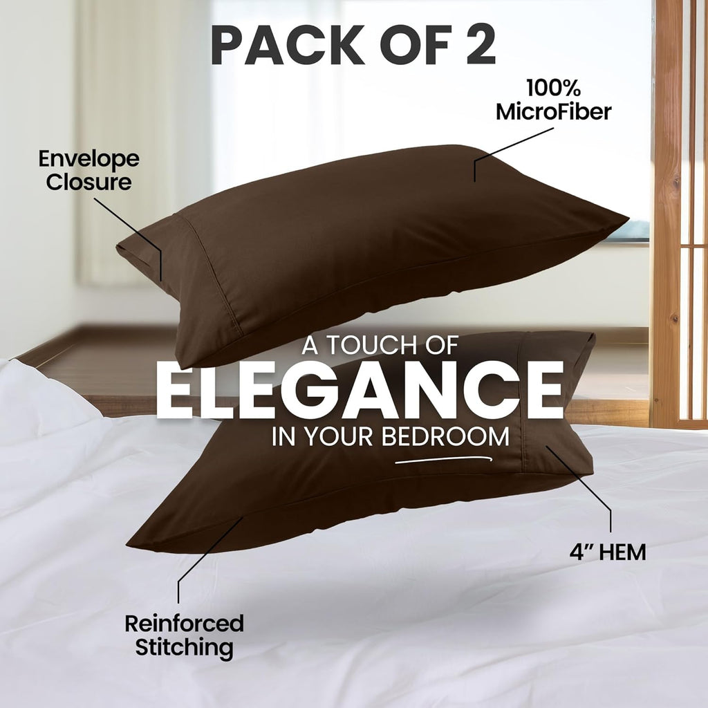 Pillowcases Pack of 2 – Ultra Soft Brushed Microfiber, Envelope Closure, Shrinkage & Fade Resistant, Queen (20x30 Inches) | King (20x40 Inches)