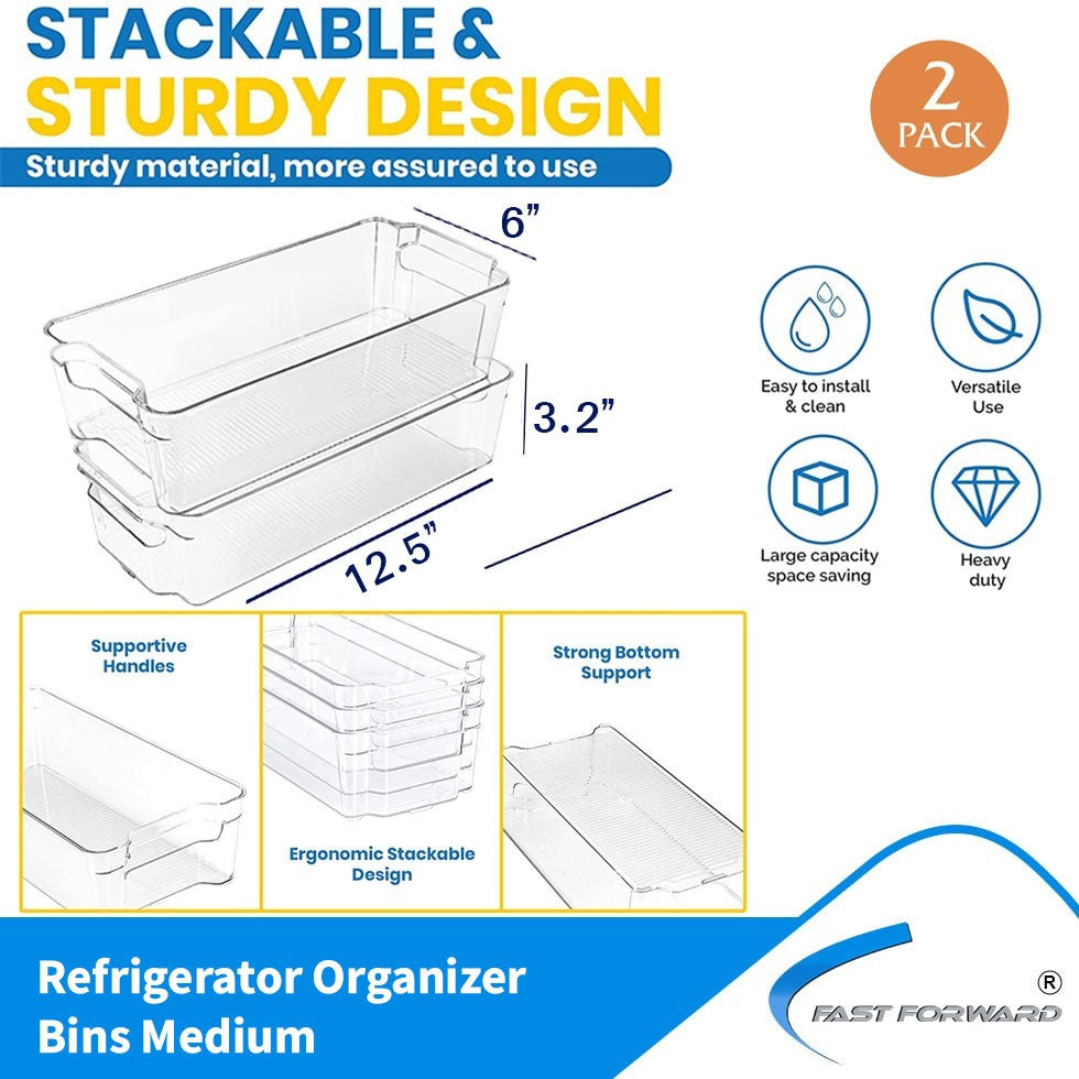 Fridge Organizer 2 Refrigerator Organizer Bins Storage Bins for Freezers Countertops and Cabinets Pantry Organization Fast Forward