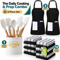 Daily Cooking & Prep Bundle | 6-Inch Utensil Holder, 2 Aprons & 12 Cotton Kitchen Towels