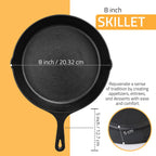 Kitchen Cast Iron Skillet – Pre-Seasoned Chef’s Pan, Fry Pan in 6.5/8/10.25/12 Inches – Safe for Indoor & Outdoor Cooking