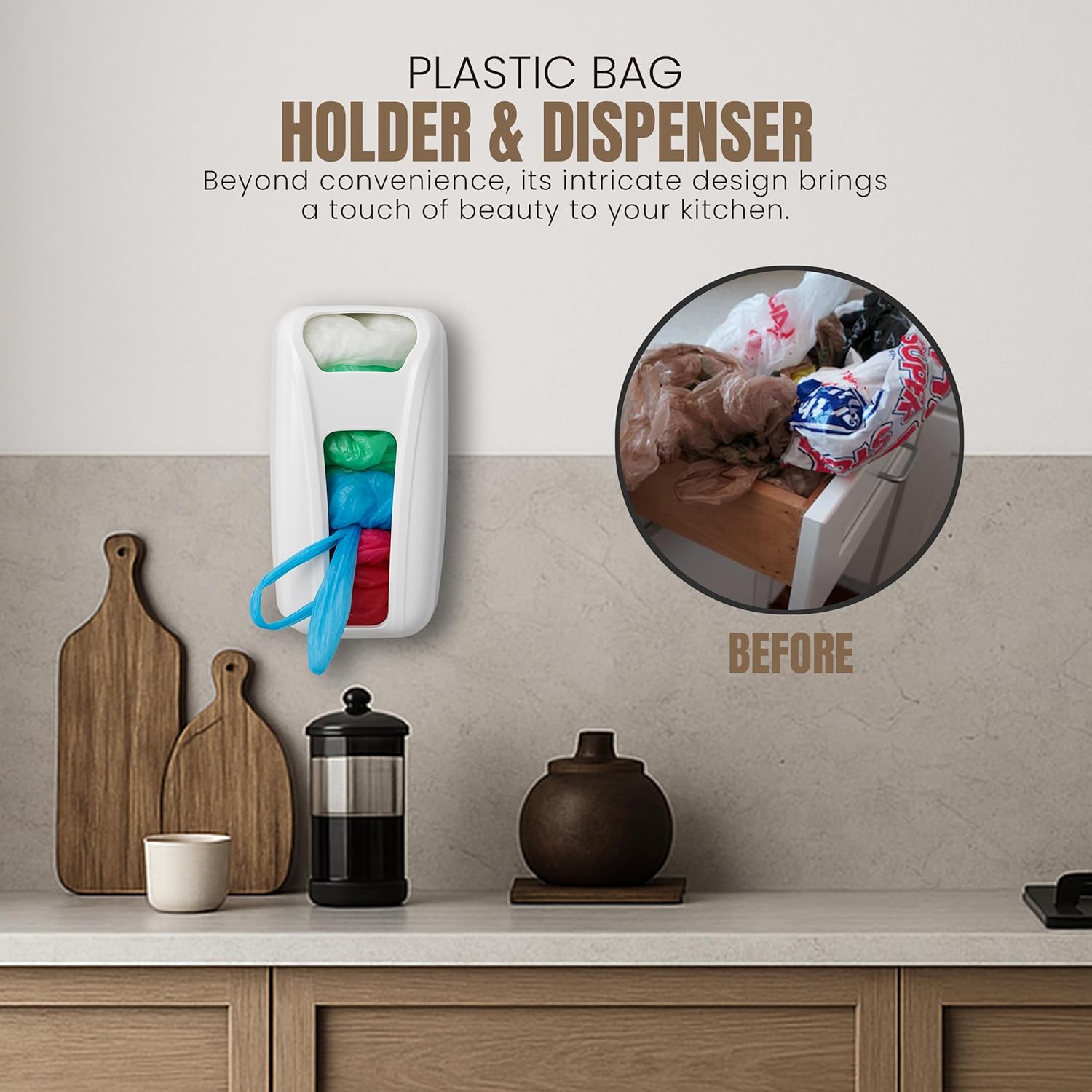 Plastic Bag Holder For Grocery Bags, Durable Plastic Bag Organizer Wall Mount, Storage Organizer & Saver for Grocery, Shopping & Trash Bags, Fast Forward