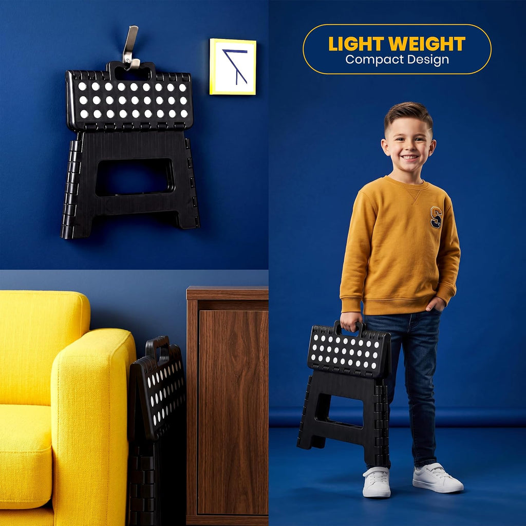 Foldable Step Stool for Kids & Home, Lightweight 11-Inch Wide Plastic Stool with 136kg Capacity for Bathroom Kitchen Use