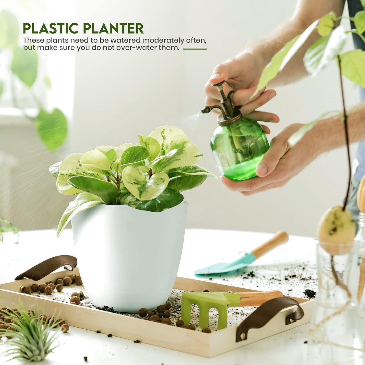 5pcs Modern Plastic Flower Pot Set with Drainage Holes & Trays, Indoor Outdoor Plant Pots for Home, Balcony & Garden