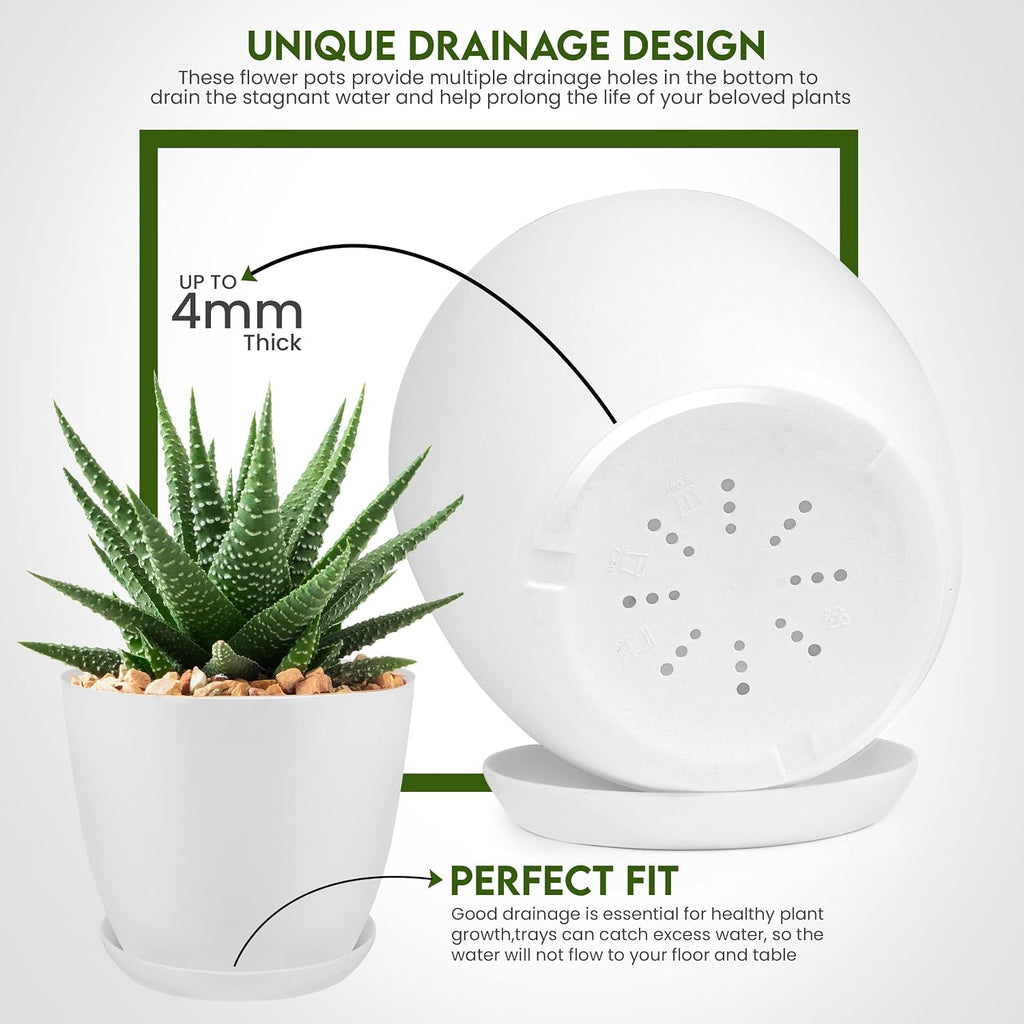 5pcs Modern Plastic Flower Pot Set with Drainage Holes & Trays, Indoor Outdoor Plant Pots for Home, Balcony & Garden