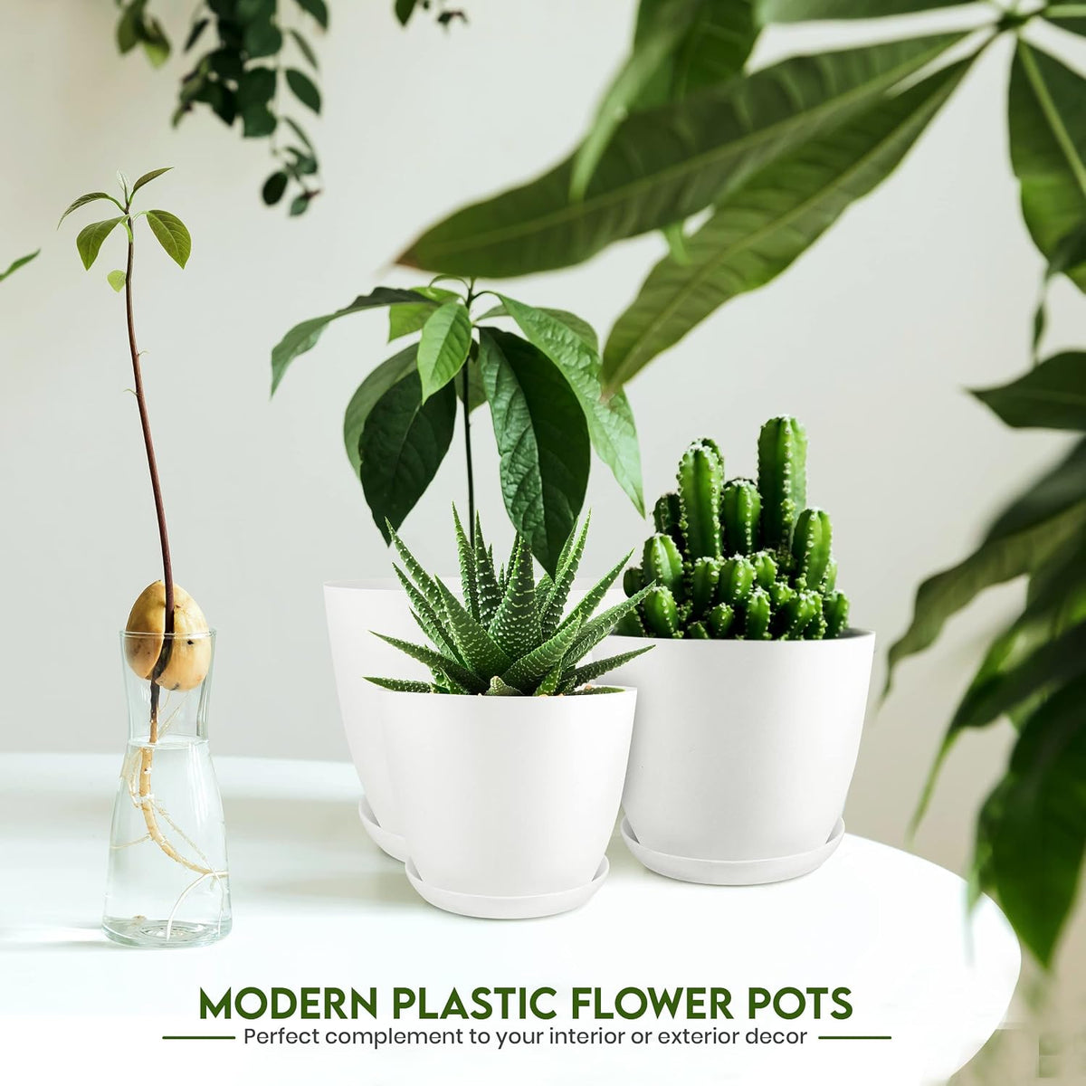 5pcs Modern Plastic Flower Pot Set with Drainage Holes & Trays, Indoor Outdoor Plant Pots for Home, Balcony & Garden