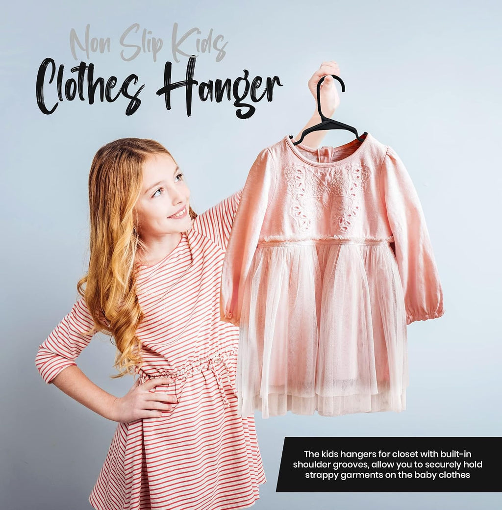Kids Hangers Pack of 20, Non-Slip Durable Space-Saving Plastic Clothes Hangers for Baby, Toddler & Children’s Wardrobe