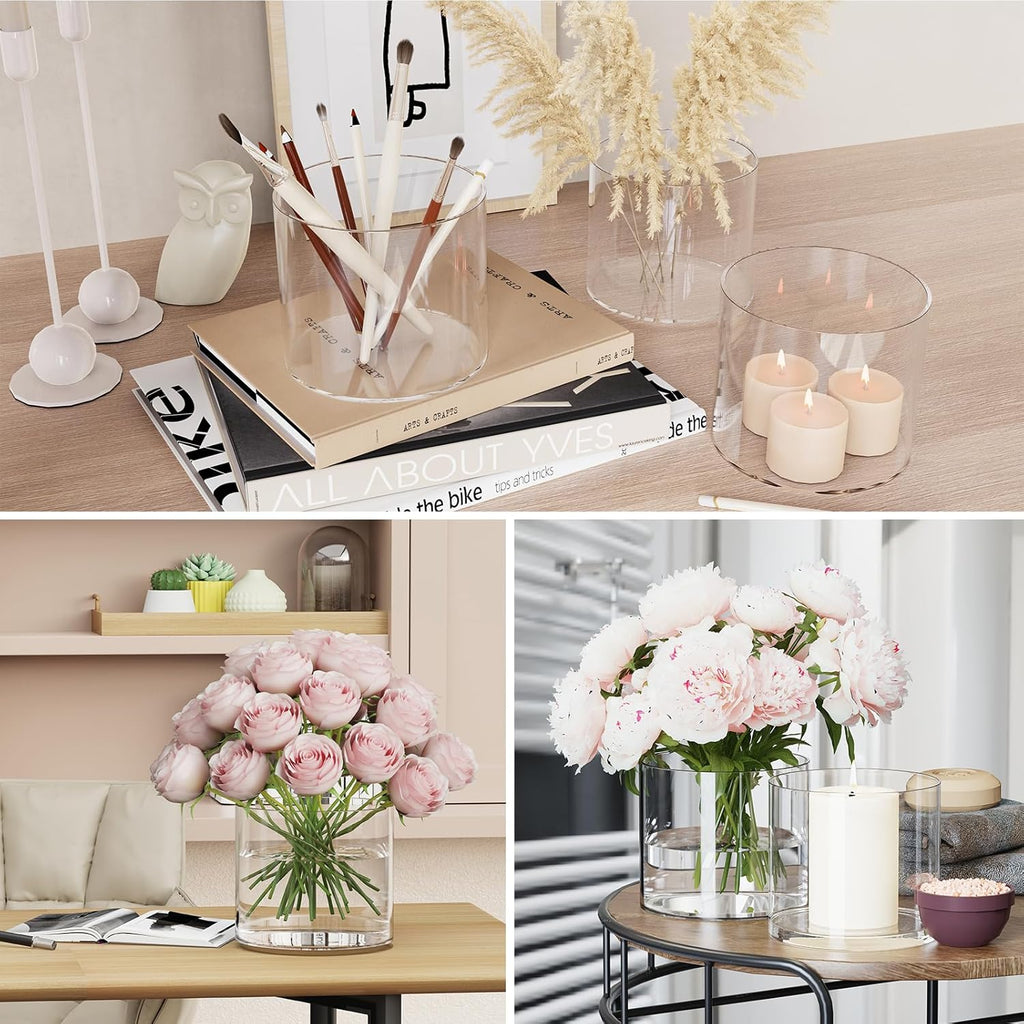 3.7-Inch Clear Plastic Acrylic Cylinder Vases - Versatile Centerpieces for Home, Weddings & Parties