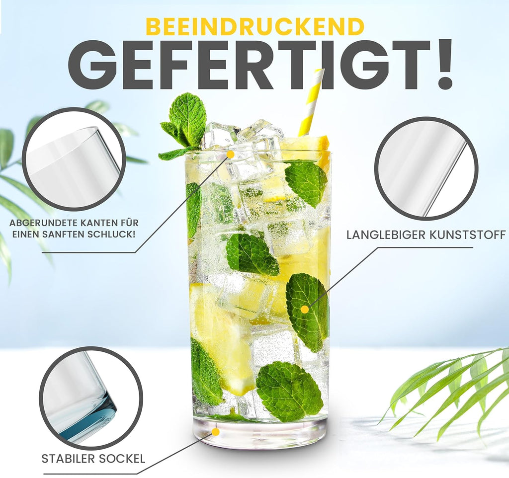 Unbreakable Plastic Tumblers (Set of 6) Large-474ml BPA-Free Acrylic Glasses for Home & Outdoors - Stackable, Reusable, Lead-Free, and Dishwasher Safe - Clear Plastic Drinking Glasses