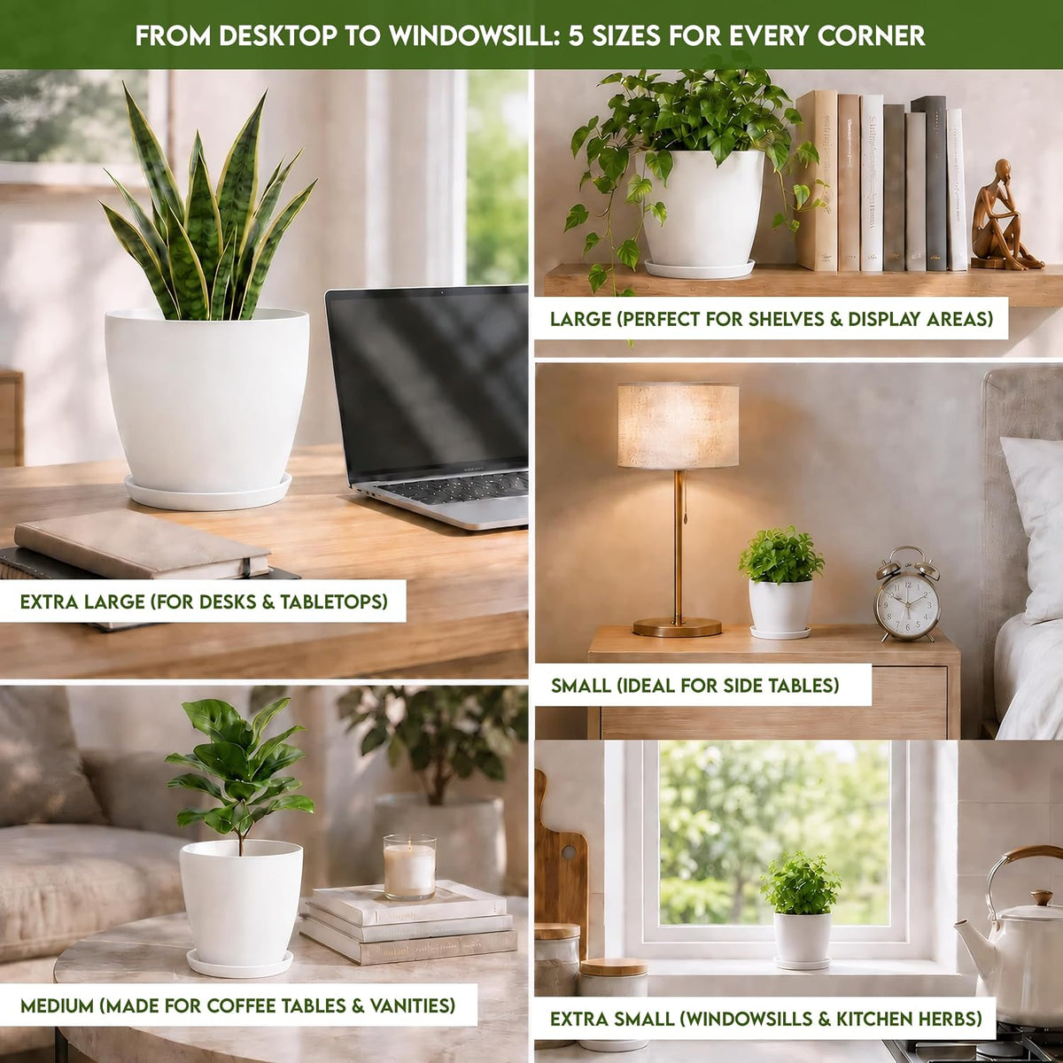 5pcs Modern Plastic Flower Pot Set with Drainage Holes & Trays, Indoor Outdoor Plant Pots for Home, Balcony & Garden