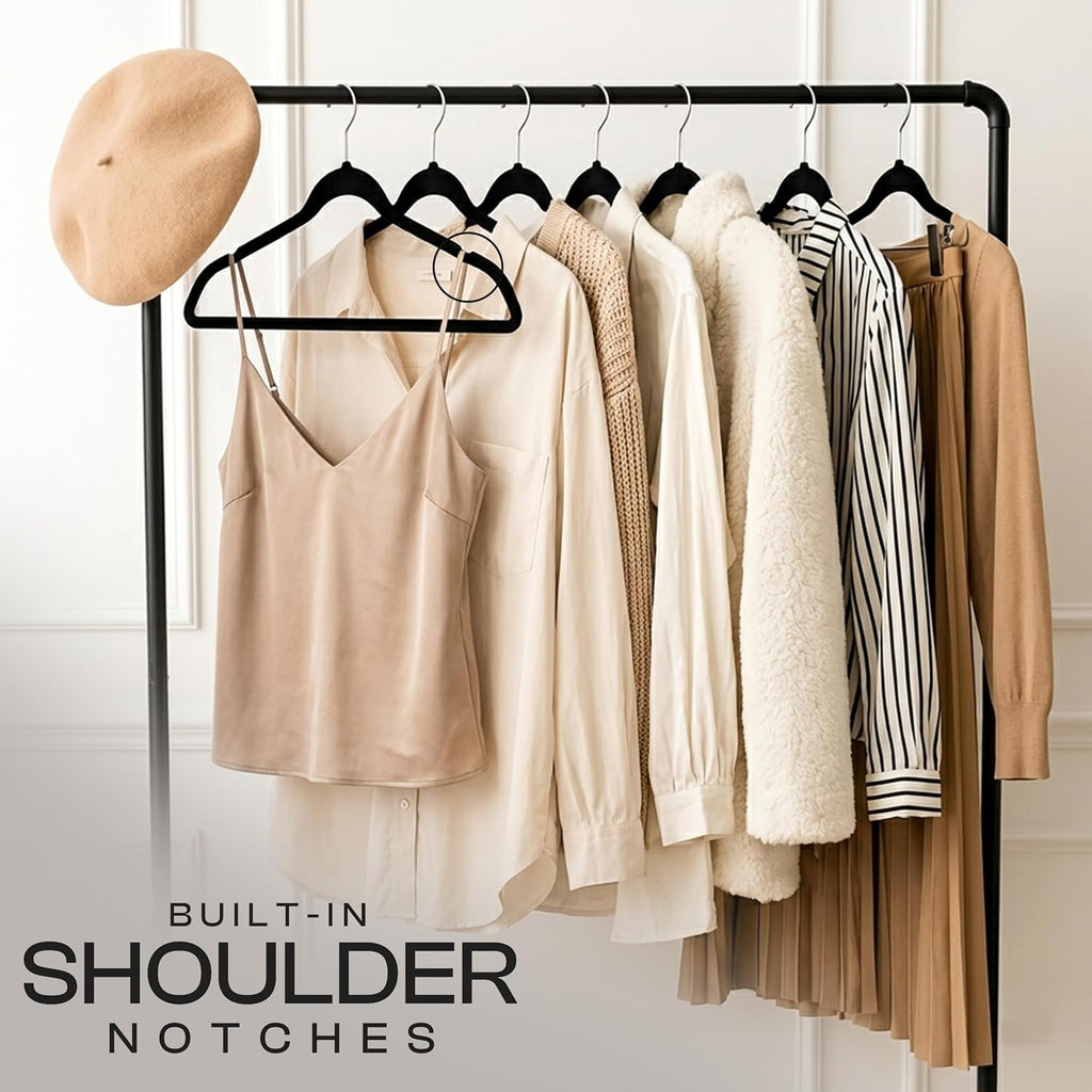Premium Velvet Hangers Pack of 10, Non-Slip Clothes Hangers with Tie Bar & 360° Rotatable Hook for Wardrobe
