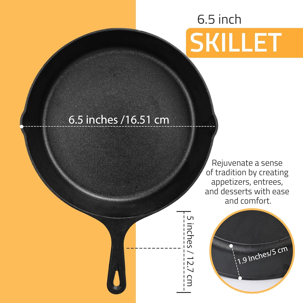 Kitchen Cast Iron Skillet – Pre-Seasoned Chef’s Pan, Fry Pan in 6.5/8/10.25/12 Inches – Safe for Indoor & Outdoor Cooking