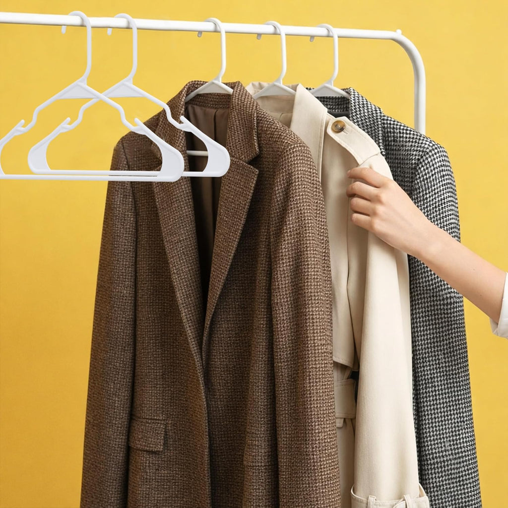 Plastic Hangers for Clothes Pack of 12, Space Saving Notched Wardrobe Hangers for Shirts, Dresses & Daily Use