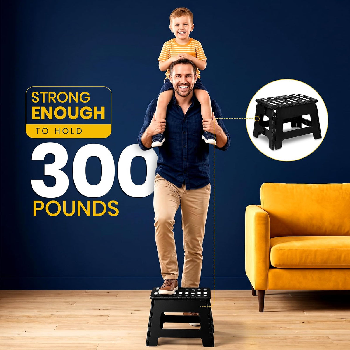 Foldable Step Stool for Kids & Home, Lightweight 11-Inch Wide Plastic Stool with 136kg Capacity for Bathroom Kitchen Use