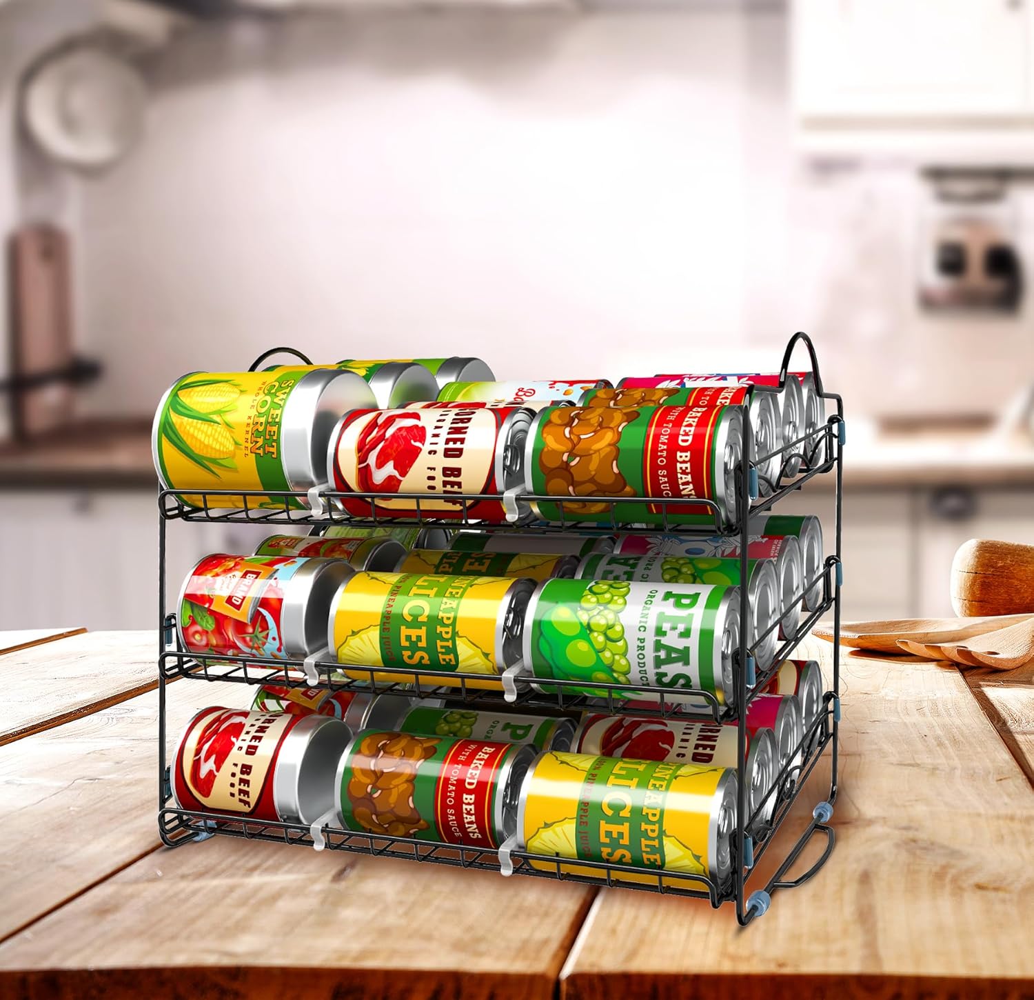 Kitchen Storage Rack Organizer 16.5 x 12.5 x 13.5 Inch, Stackable, Holds Upto 36 Cans for Kitchen Cabinet or Pantry Fast Forward