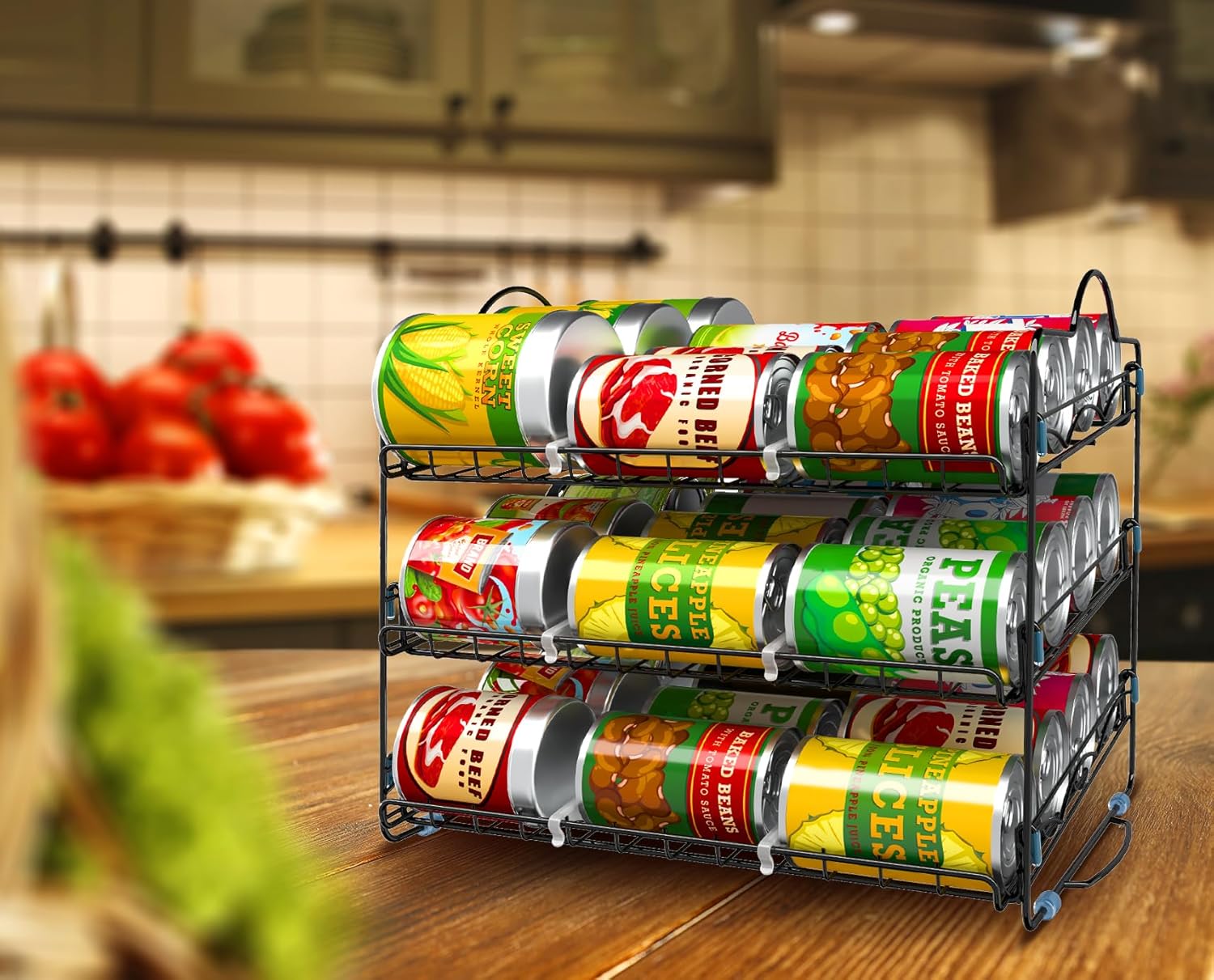 Kitchen Storage Rack Organizer 16.5 x 12.5 x 13.5 Inch, Stackable, Holds Upto 36 Cans for Kitchen Cabinet or Pantry Fast Forward
