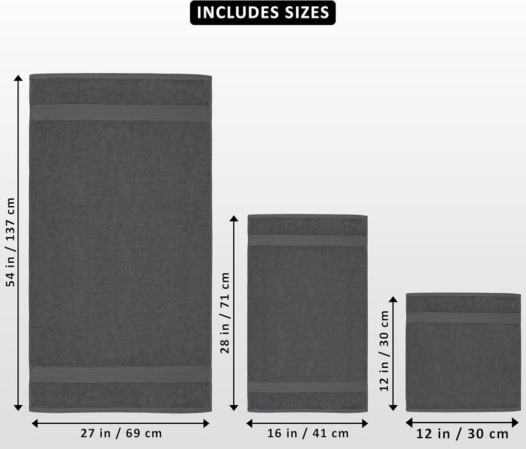 8 Piece Towel Set - 2 Bath Towels, 2 Hand Towels and 4 Washcloths Cotton Hotel Quality Super Soft and Highly Absorbent