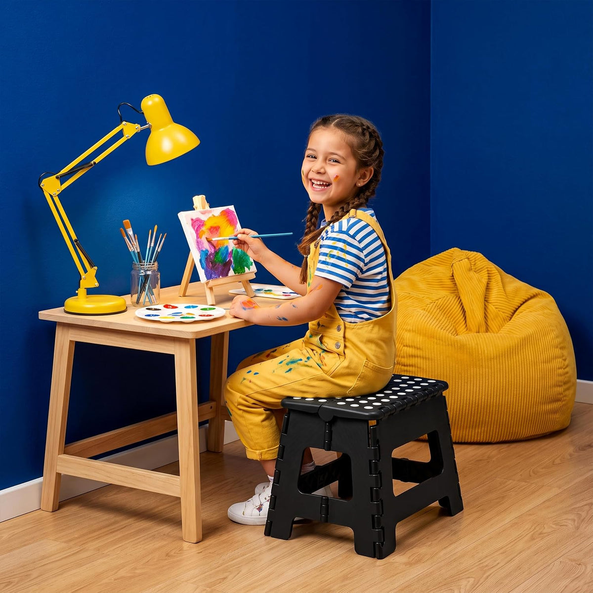 Foldable Step Stool for Kids & Home, Lightweight 11-Inch Wide Plastic Stool with 136kg Capacity for Bathroom Kitchen Use