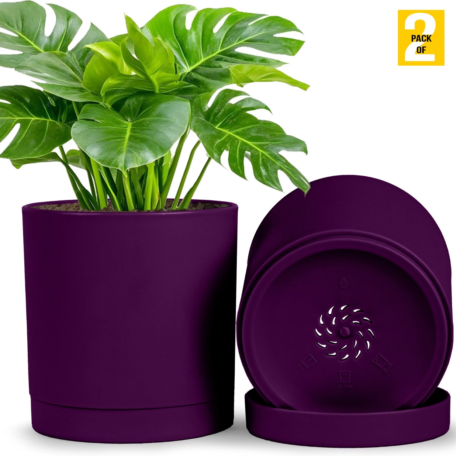 6-Inch Plastic Planter Pots – Cylindrical Stylish, Durable & Plant-Friendly with Drainage & Seamless Saucers