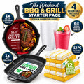 Weekend BBQ & Grill Starter Bundle | 10.25-Inch Skillet, 10-Inch Grill Pan, 6 Tumblers & 12 Towels