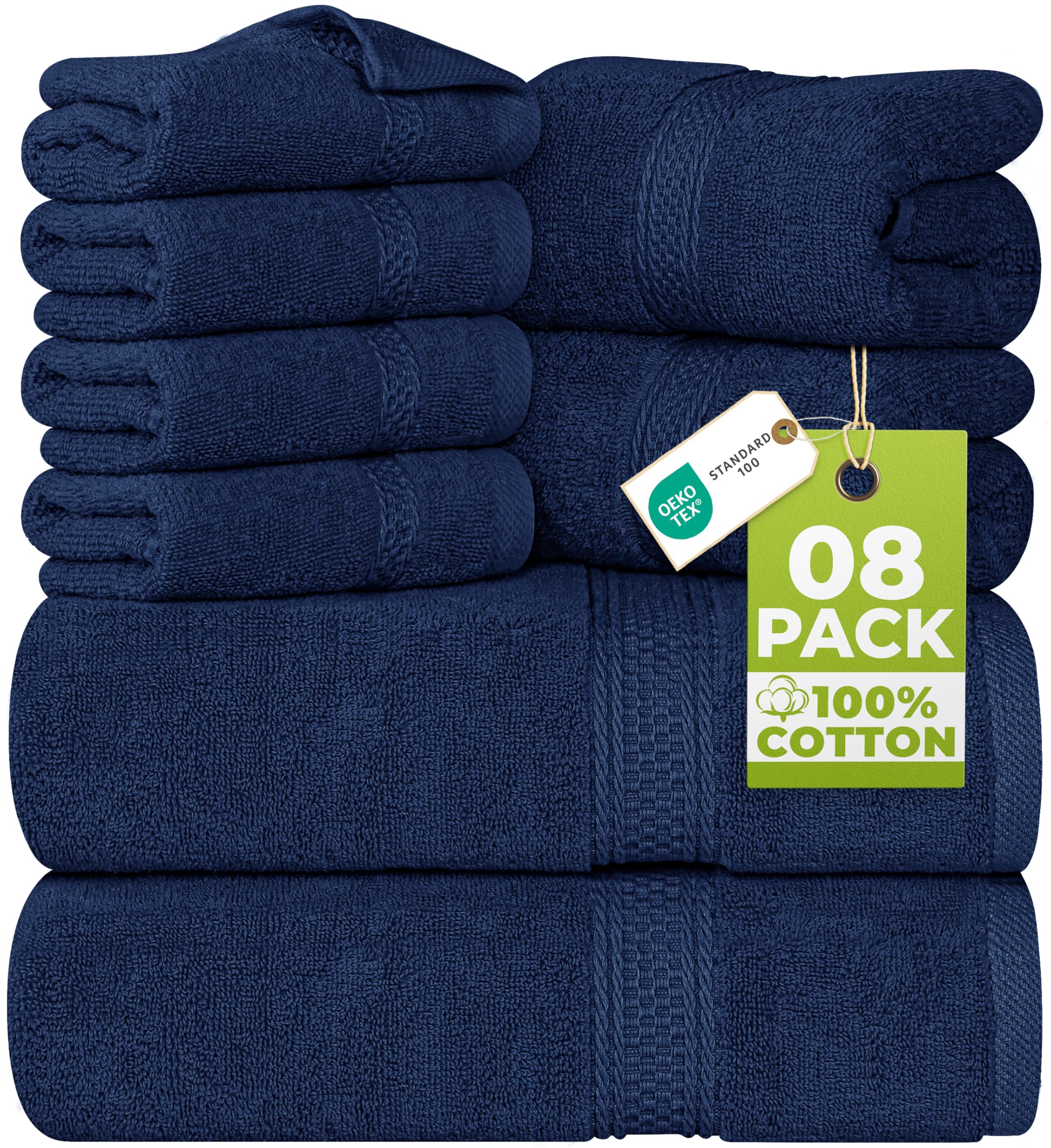 8 Piece Towel Set - 2 Bath Towels, 2 Hand Towels and 4 Washcloths Cotton Hotel Quality Super Soft and Highly Absorbent Fast Forward