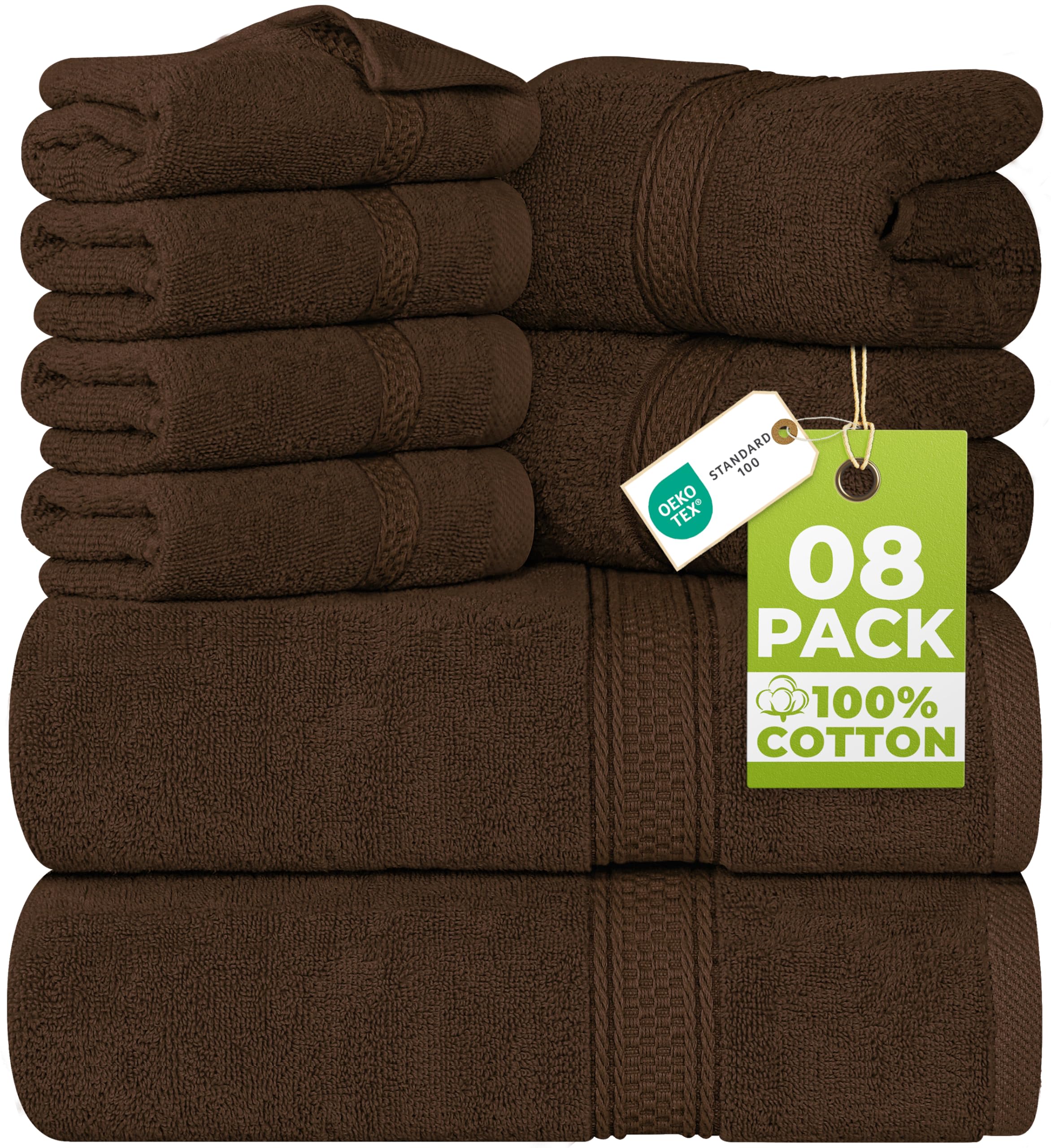 8 Piece Towel Set - 2 Bath Towels, 2 Hand Towels and 4 Washcloths Cotton Hotel Quality Super Soft and Highly Absorbent Fast Forward