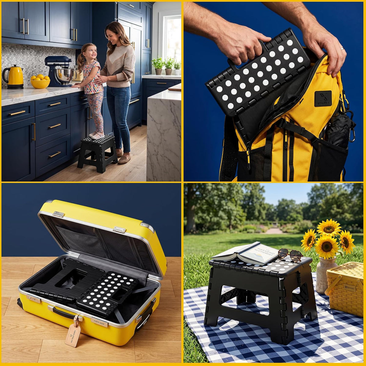 Foldable Step Stool for Kids & Home, Lightweight 11-Inch Wide Plastic Stool with 136kg Capacity for Bathroom Kitchen Use