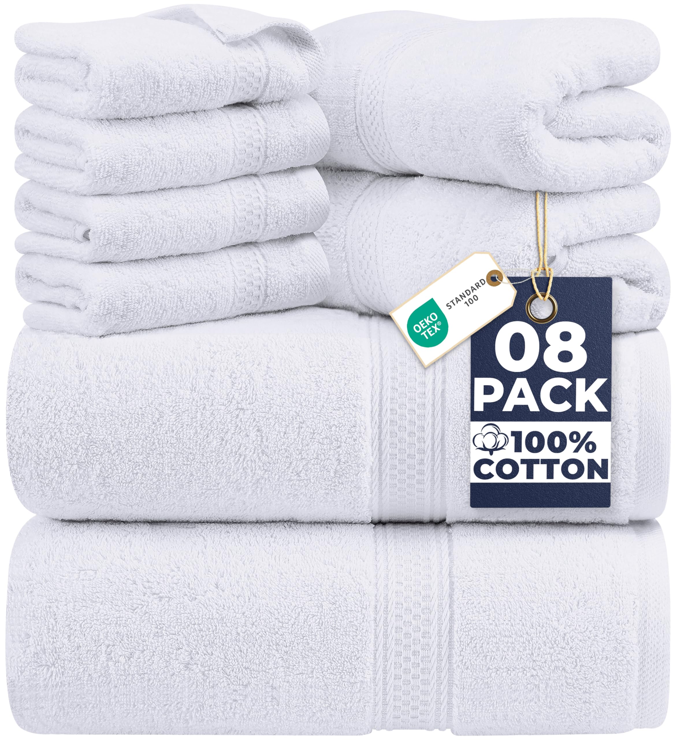 8 Piece Towel Set - 2 Bath Towels, 2 Hand Towels and 4 Washcloths Cotton Hotel Quality Super Soft and Highly Absorbent Fast Forward
