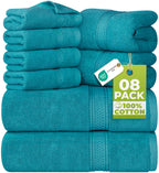 8 Piece Towel Set - 2 Bath Towels, 2 Hand Towels and 4 Washcloths Cotton Hotel Quality Super Soft and Highly Absorbent Fast Forward