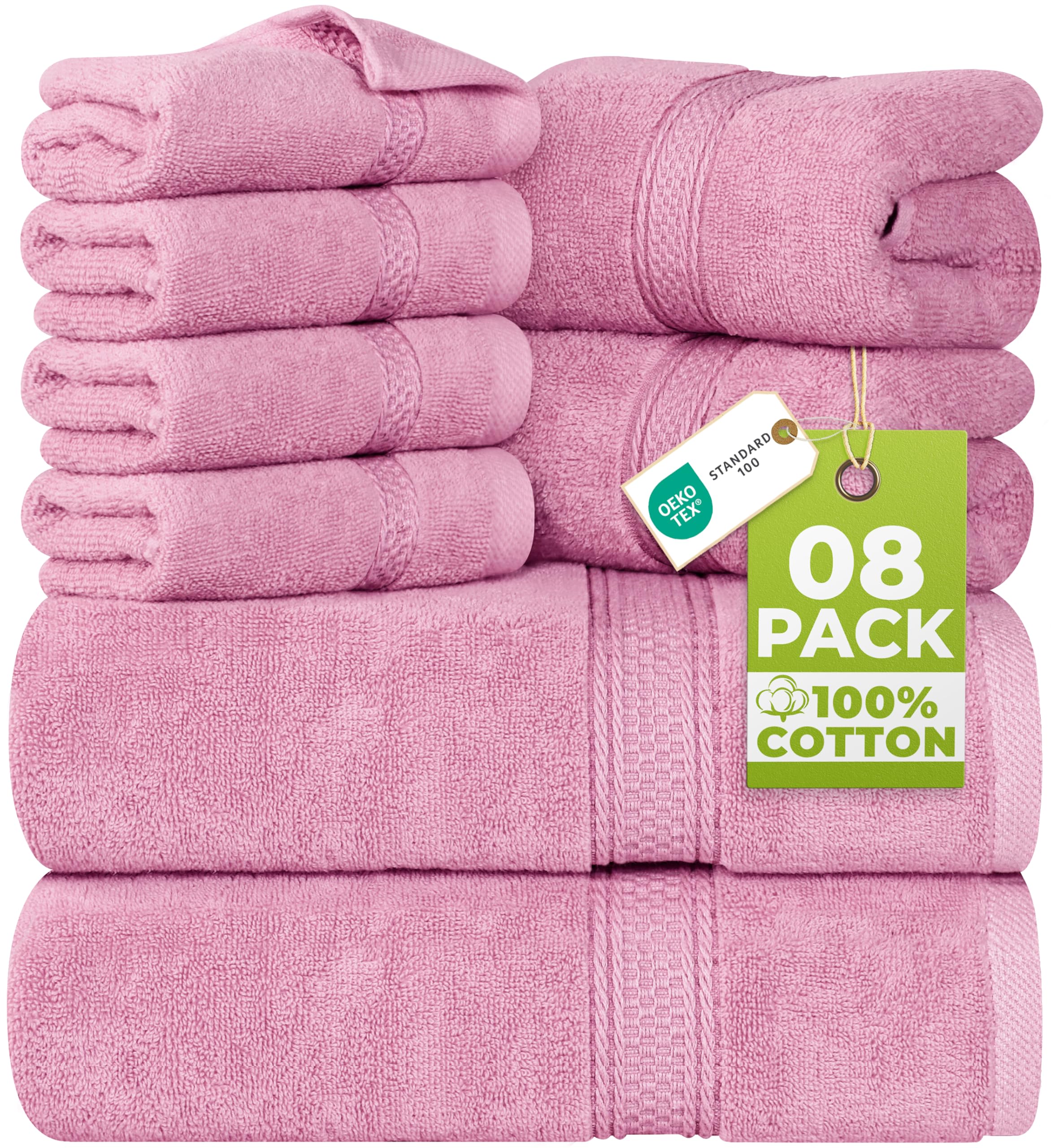 8 Piece Towel Set - 2 Bath Towels, 2 Hand Towels and 4 Washcloths Cotton Hotel Quality Super Soft and Highly Absorbent Fast Forward