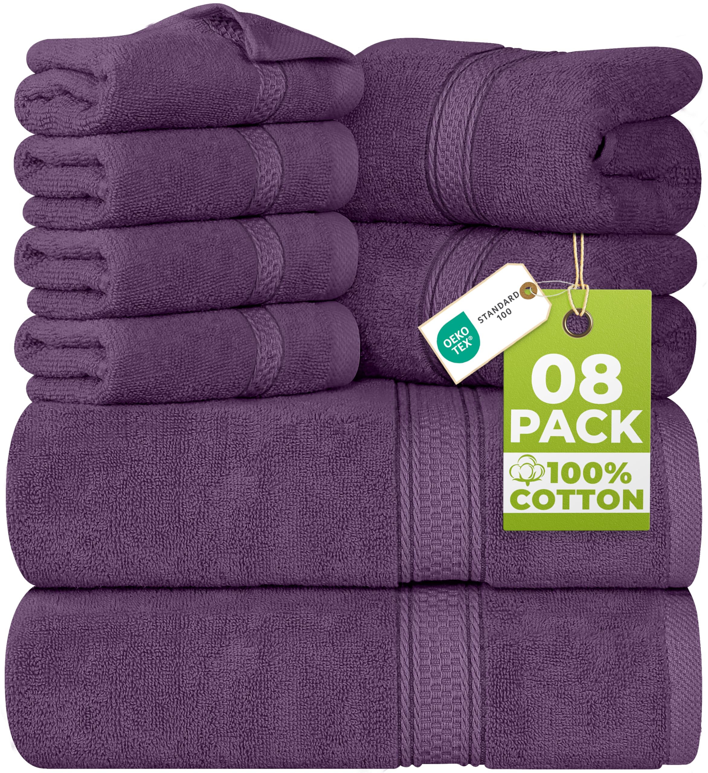 8 Piece Towel Set - 2 Bath Towels, 2 Hand Towels and 4 Washcloths Cotton Hotel Quality Super Soft and Highly Absorbent Fast Forward