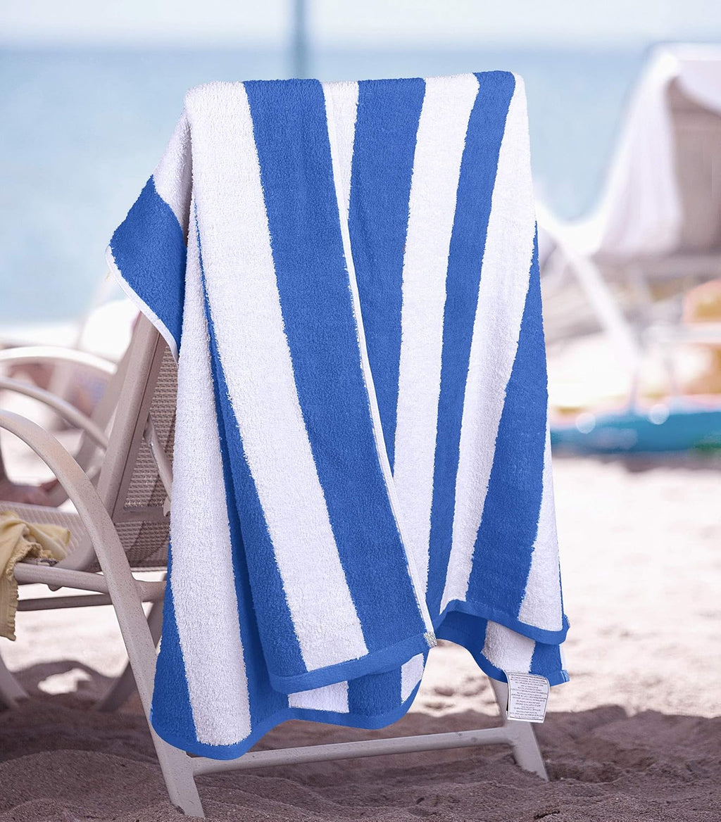 Cabana Stripe Beach Towel, 30 by 60 Inches, Oversized 100% Ring Spun Cotton Pool Towels, Highly Absorbent Quick Dry Bath Towels for Beach
