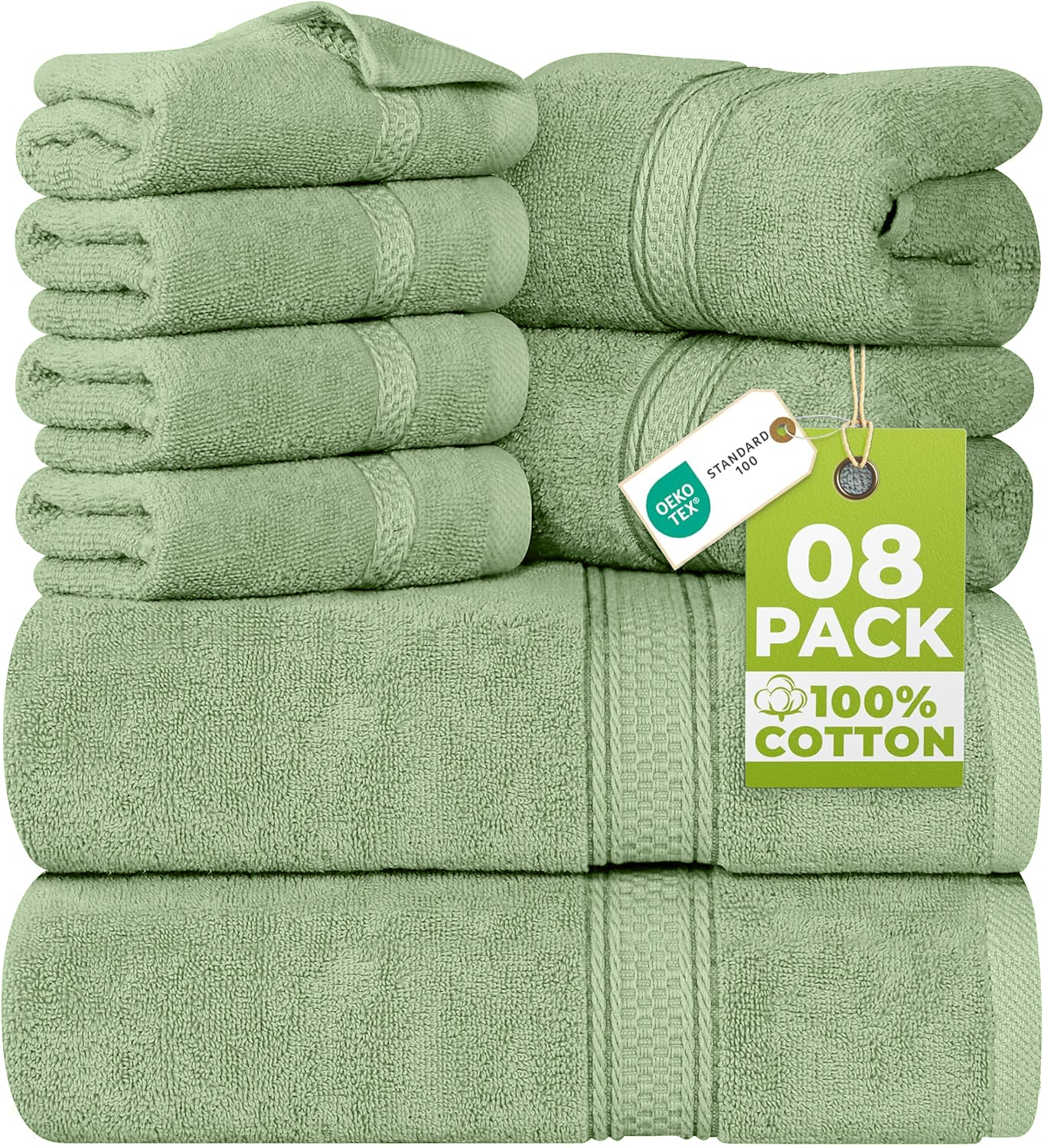 8 Piece Towel Set - 2 Bath Towels, 2 Hand Towels and 4 Washcloths Cotton Hotel Quality Super Soft and Highly Absorbent Fast Forward