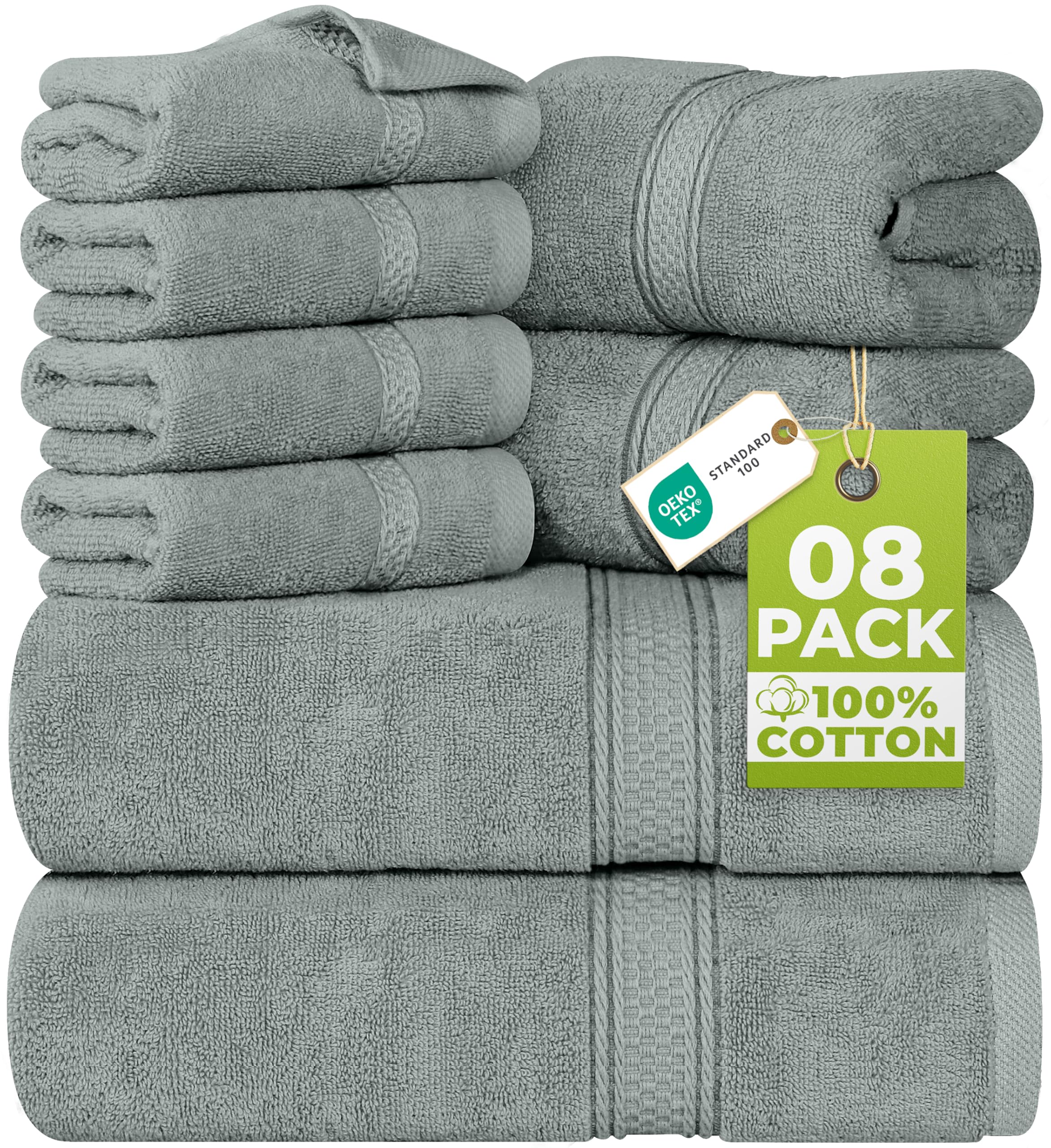 8 Piece Towel Set - 2 Bath Towels, 2 Hand Towels and 4 Washcloths Cotton Hotel Quality Super Soft and Highly Absorbent Fast Forward
