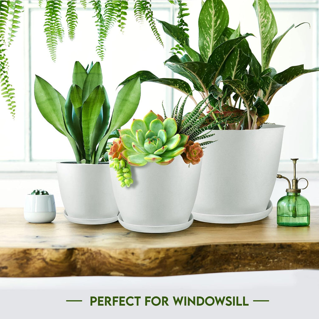 5pcs Modern Plastic Flower Pot Set with Drainage Holes & Trays, Indoor Outdoor Plant Pots for Home, Balcony & Garden
