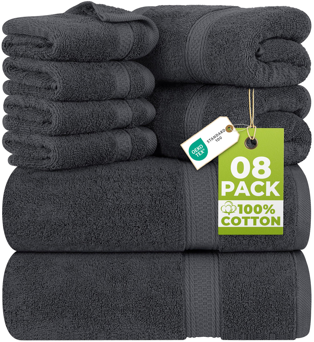 8 Piece Towel Set - 2 Bath Towels, 2 Hand Towels and 4 Washcloths Cotton Hotel Quality Super Soft and Highly Absorbent Fast Forward
