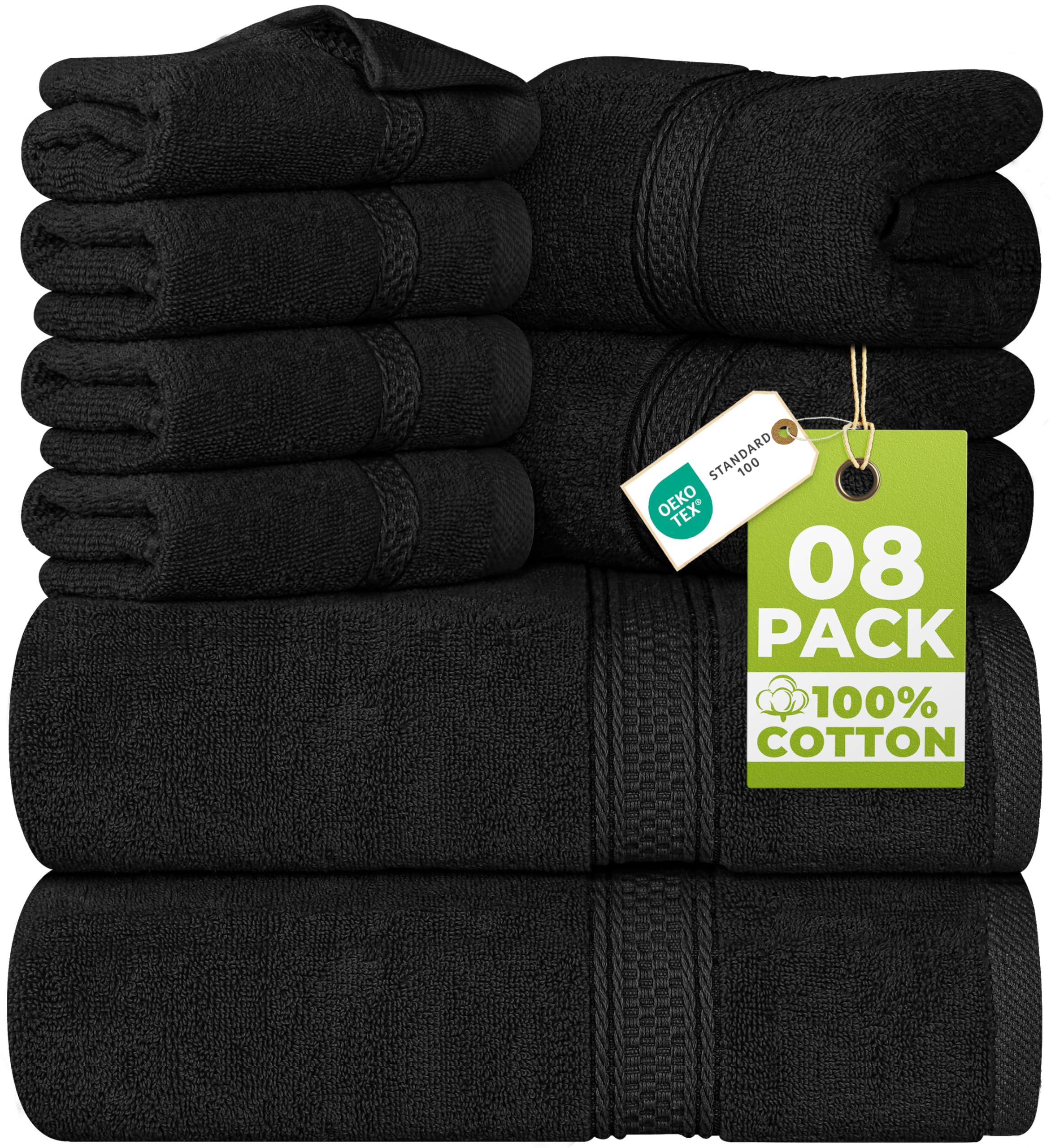 8 Piece Towel Set - 2 Bath Towels, 2 Hand Towels and 4 Washcloths Cotton Hotel Quality Super Soft and Highly Absorbent Fast Forward