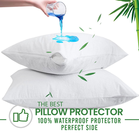 Waterproof Pillow Protector Zippered Pillow Encasement Jersey Pack of 2