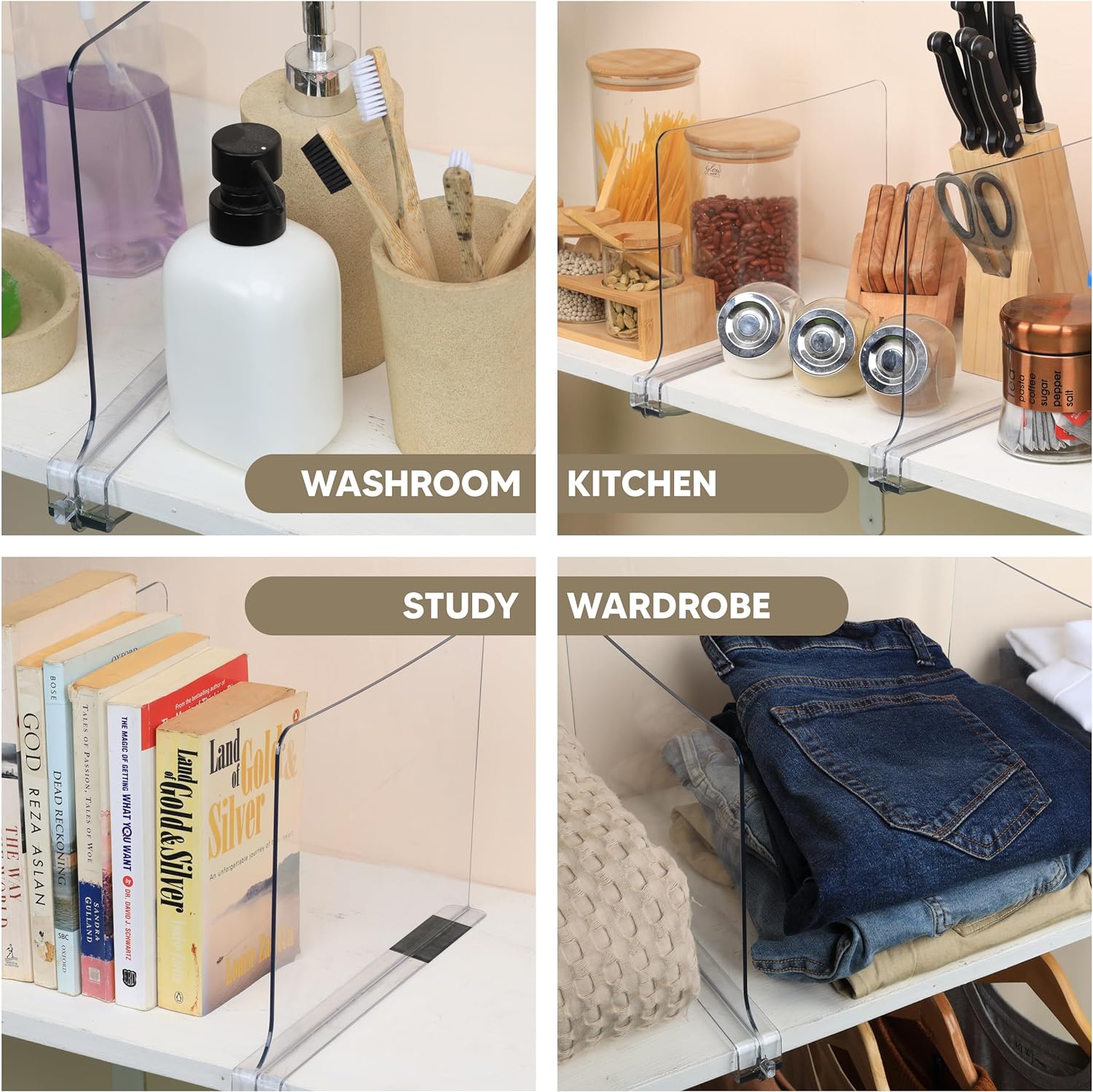 Acrylic Shelf Dividers for Closet Organization - Closets Shelf and Closet Separator for Storage and Organization - No Installation Required (Clear) Fast Forward