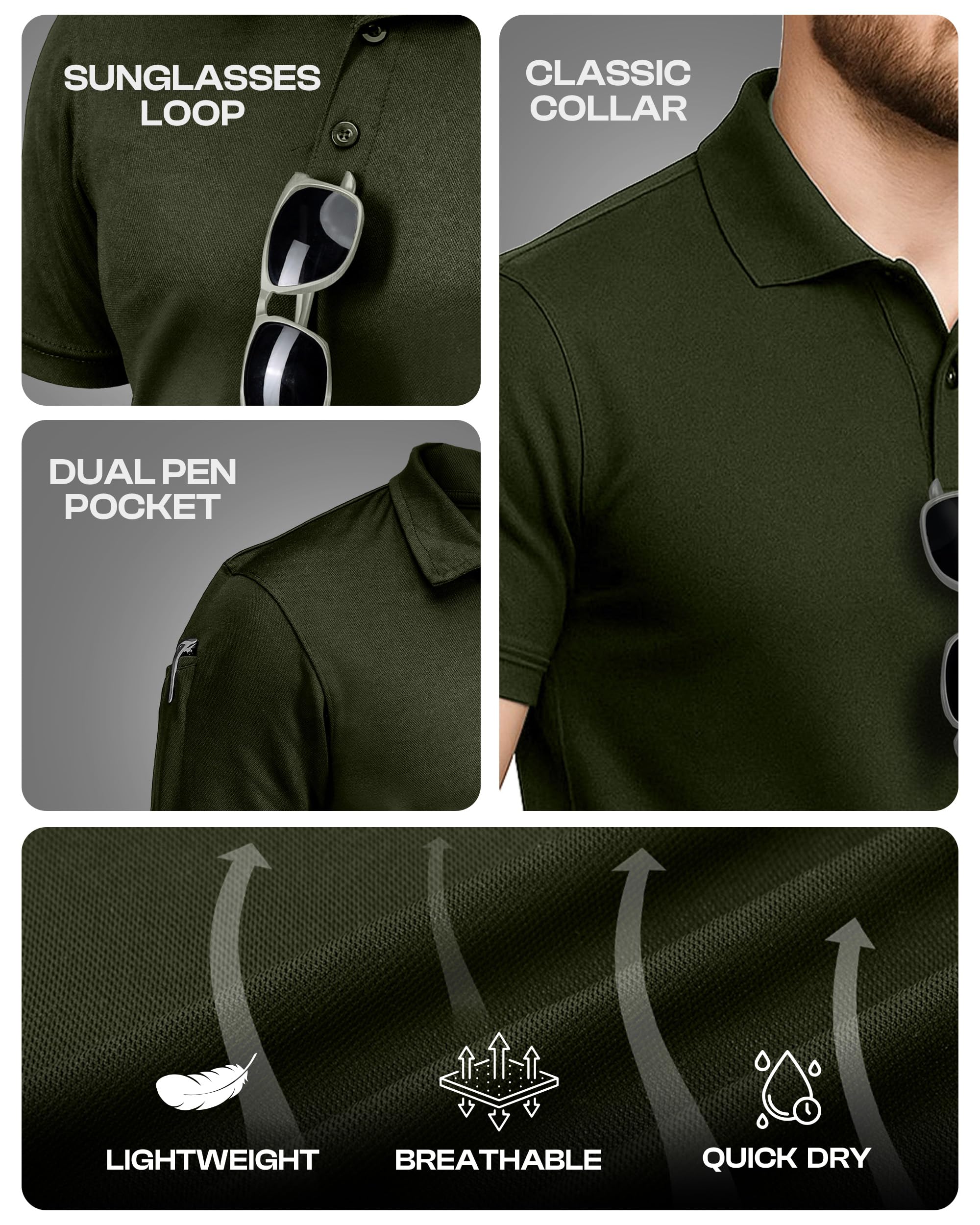 Polo Shirt Short Sleeves Quick Dry Performance Tactical Pique Jersey Golf Shirt