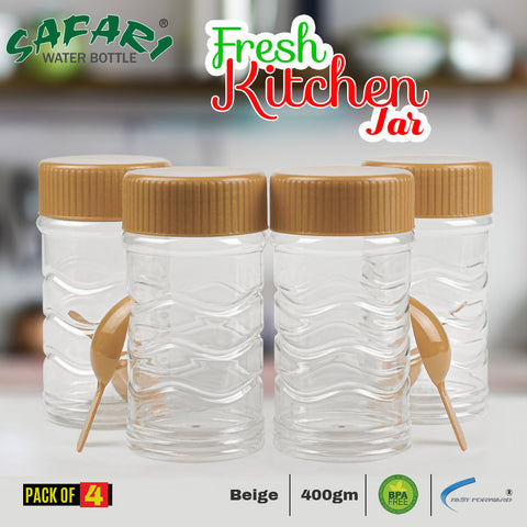 Freshen Up Your Kitchen with Safari Premium Clear Plastic Spice Jars 4-Pack - 400ml Containers