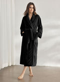 Premium Women's Plush Long Bathrobe - Soft Warm Fleece Robe with Shawl Collar for Spa & Home